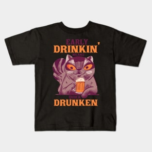 cat beer, cat drinking beer, beer cat, drinking cat, beer, cat, beer drinking gift, drinking animal Kids T-Shirt